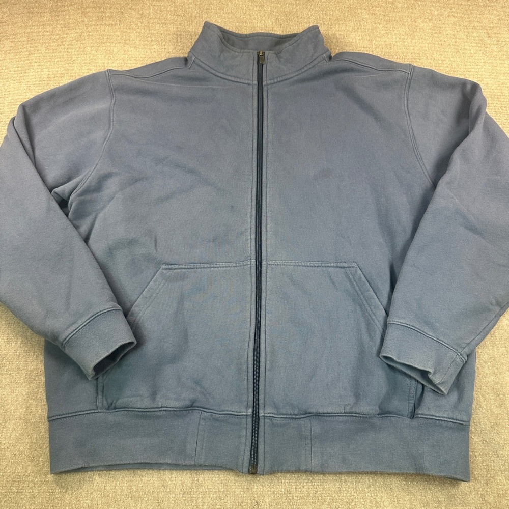 LL Bean Mens Full Zip Sweatshirt Large Blue Traditional Fit Mock Neck Fleece